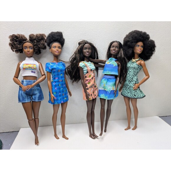 Barbie Other - Barbie Lot 5 Black AA Fashion Doll World Of Epi Dressed Afro Spacebuns Brown Eye
